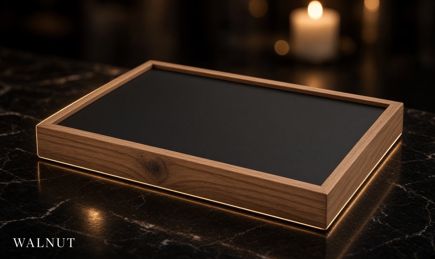 Zion Rolling Co Walnut tray, solid walnut frame with black slick rolling surface